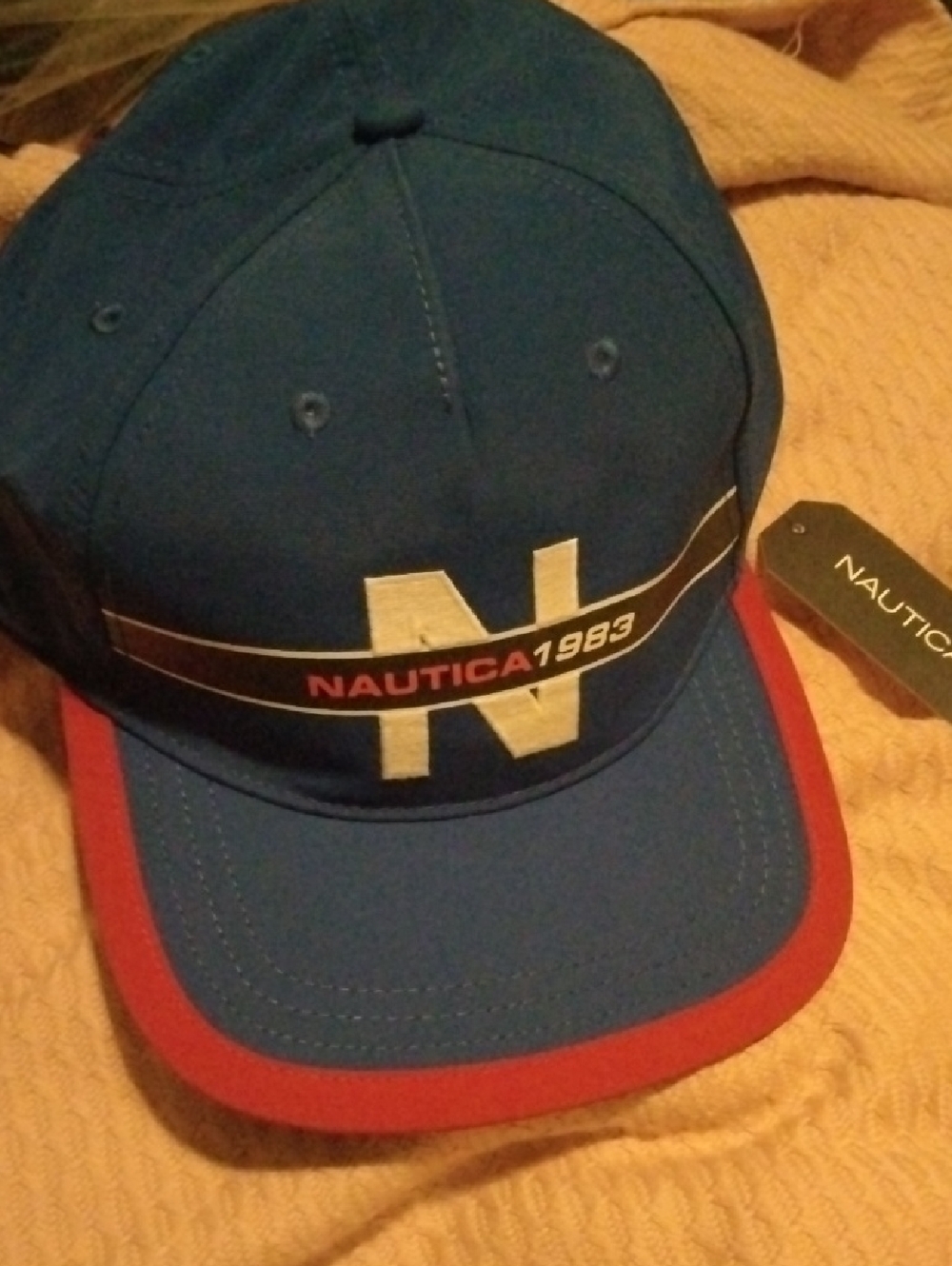 Nautica Men's Blue and Red Logo Cap